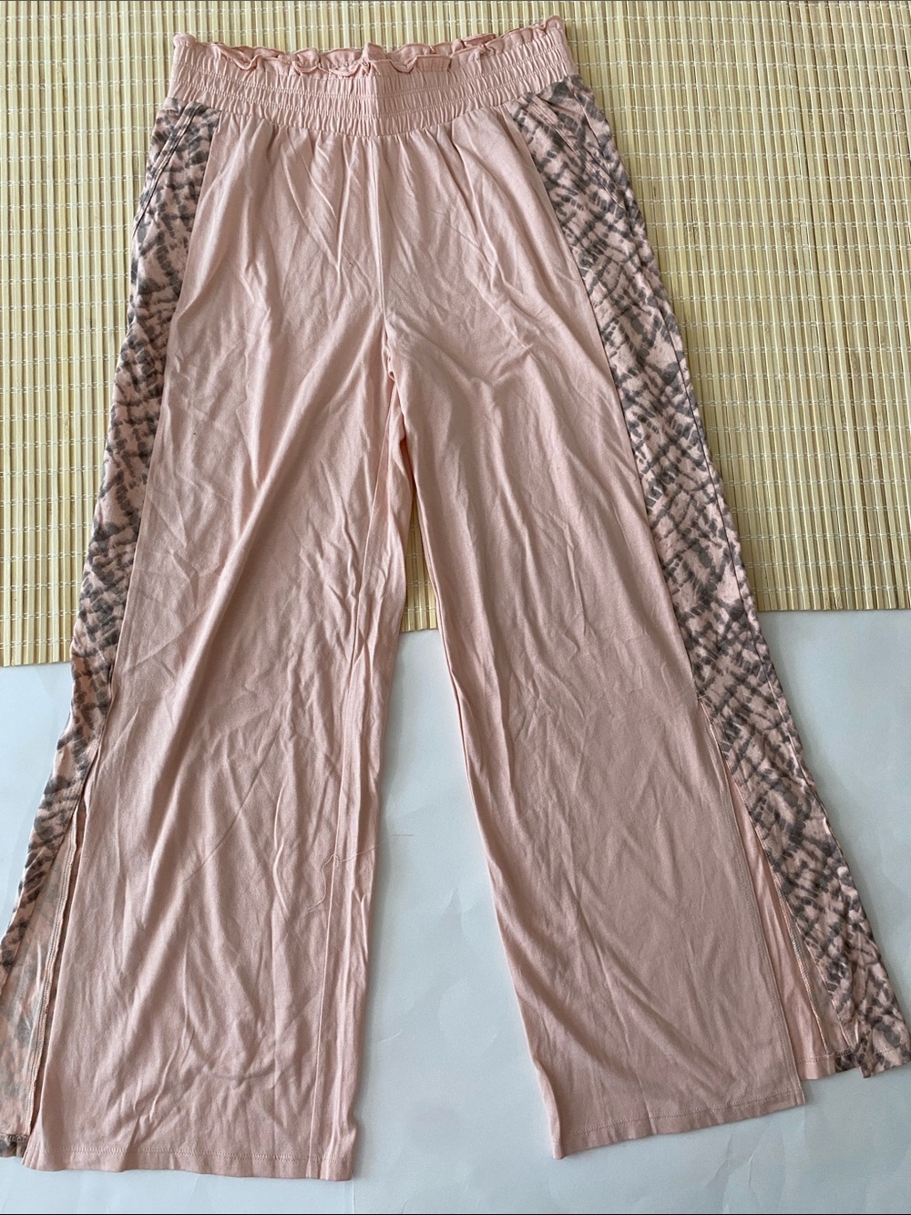 AnyBody Blush Pink Wide-Leg Lounge Pants with Patterned Side Panels